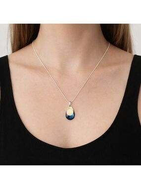 Kenneth Cole Blue Cream Teardrop Pendant Necklace Silver Chain Statement Jewelry